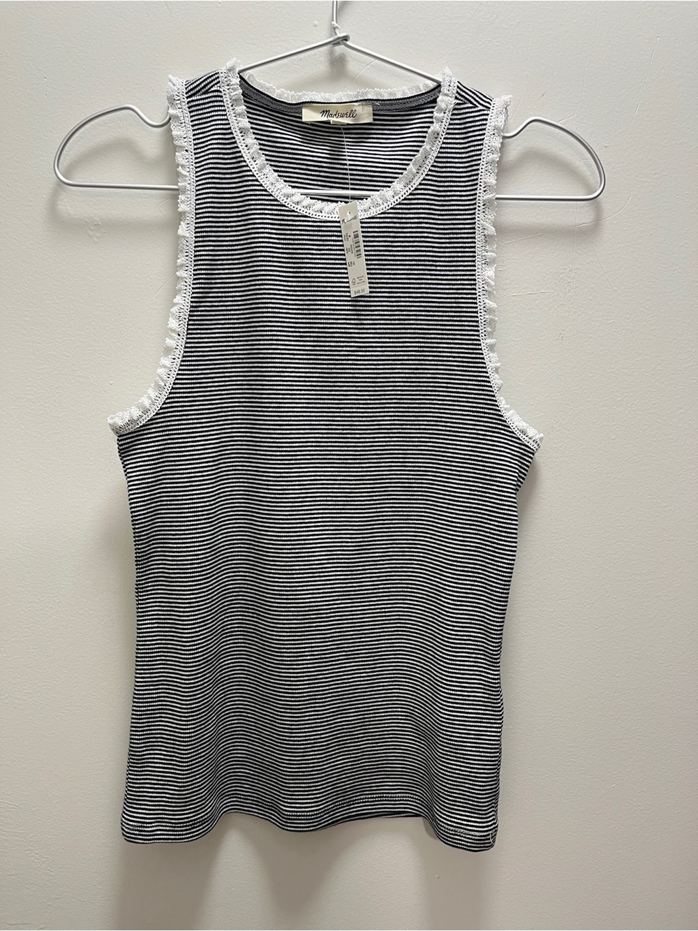NWT Madewell Black & White Striped Lace-Trim Tank Top